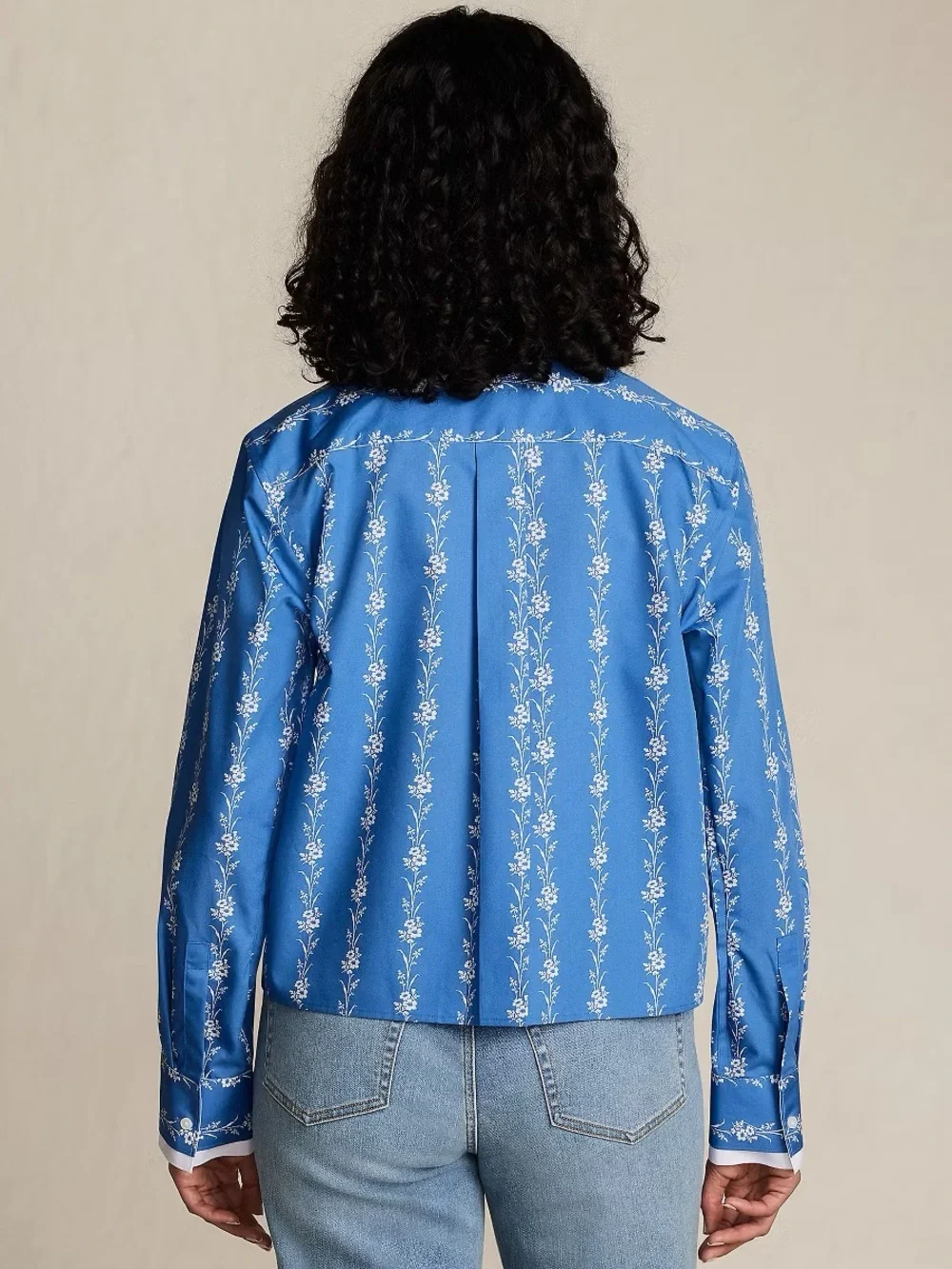 Lands' End Blue Floral Tie-Neck Button-Down Blouse - Picture 2 of 3